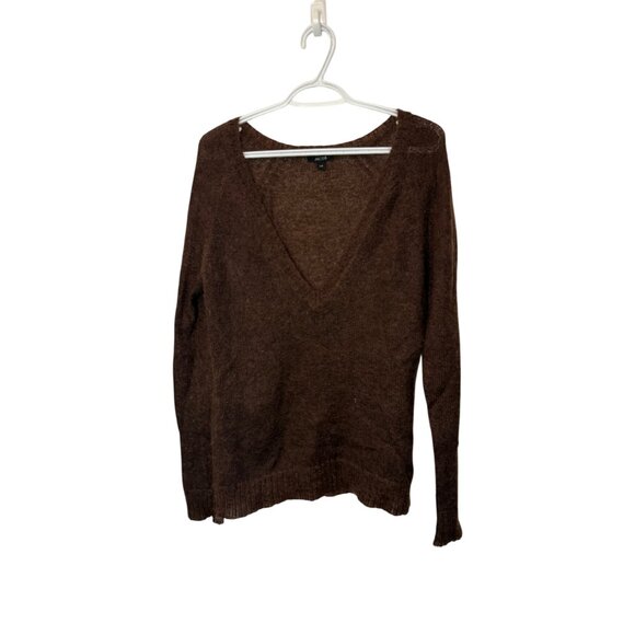 Jacob chocolate brown long sleeve deep V-neck knitted sweater size L - Picture 2 of 4